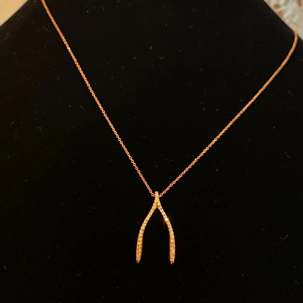 14K Rose Gold and Diamond Wishbone Necklace 18" - Picture 6 of 10